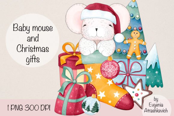 Baby Mouse Christmas Gifts Sublimation: Festive Illustrations