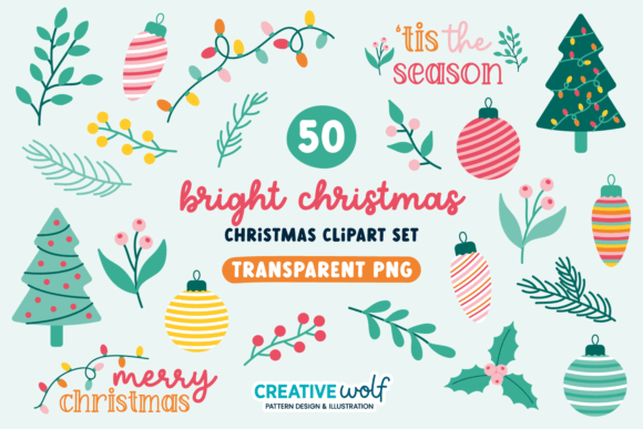 Bright Christmas Clipart Set of 50: Fresh Illustrations