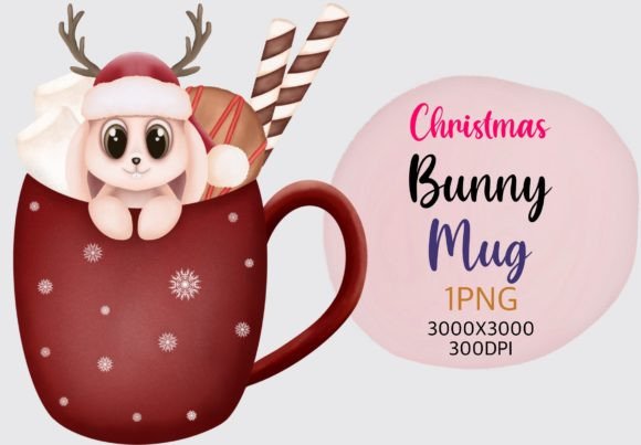 Christmas Bunny Mug Clipart: Cute Illustrations