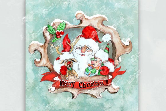 Christmas Card with Santa and Elf: Illustrations for Sellers