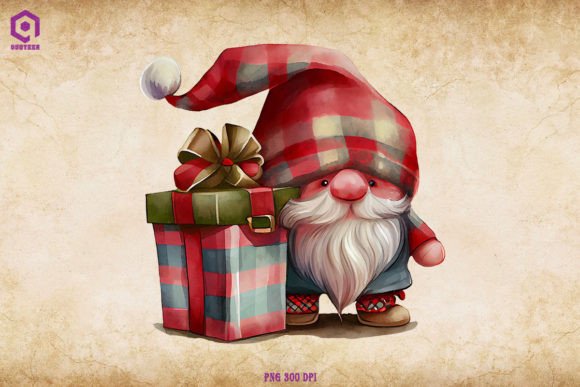 Christmas Gnome Bufflao Plaid Gift Box Illustrations