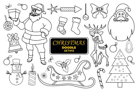 Christmas Hand Drawn Doodle, Set- 13: Festive Illustrations