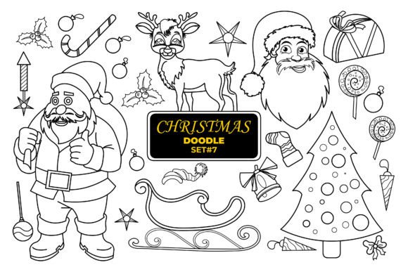 Christmas Hand Drawn Doodle, Set- 7. Illustrations