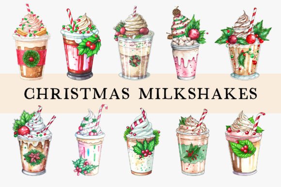 Christmas Watercolor Milkshakes: Festive Illustrations