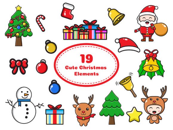 Cute Christmas Elements Decoration: Festive Illustrations