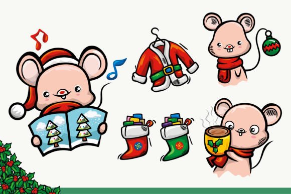 Cute Mouse Celebrate Christmas: Festive Illustrations