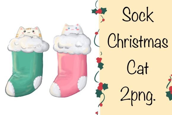 Cute Sock Christmas Cat: Festive Illustrations for Brands