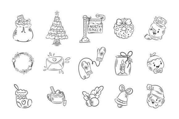 Hand Drawn Coloring Christmas Icons: Perfect Illustrations