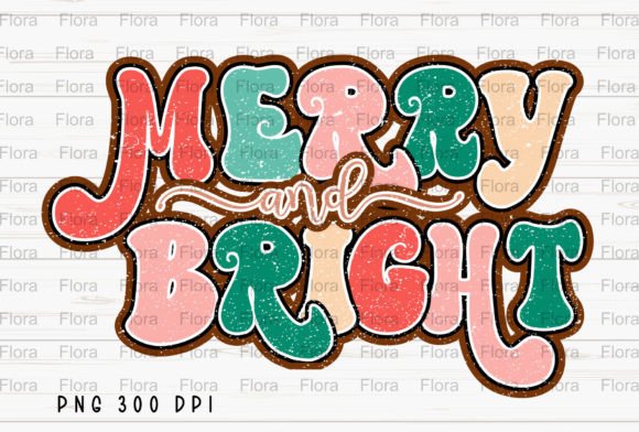 Merry and Bright Christmas Retro PNG: Illustrations for Sellers