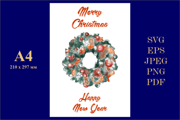 Merry Christmas Clipart Card Wreath: Festive Illustrations