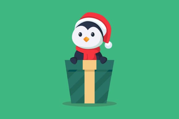 Penguin in Christmas Gift: Festive Illustrations