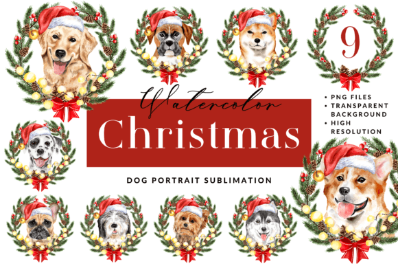 Review: Watercolor Christmas Dog Sublimation Set Illustrations