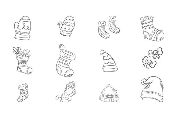 Sock and Mittens for Christmas Hand Draw Illustrations