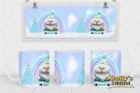 Turquoise Christmas Gnome Mug Wrap: Festive Illustrations