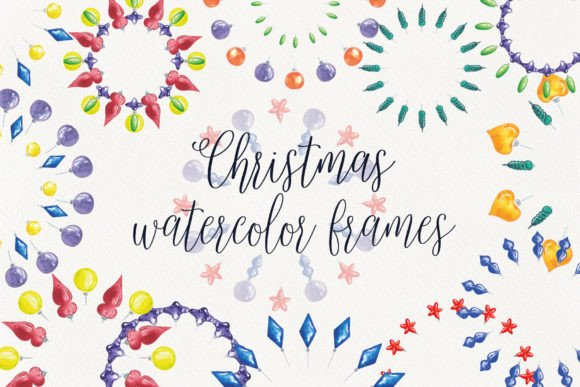 Watercolor Christmas Colorful Frames: Festive Illustrations