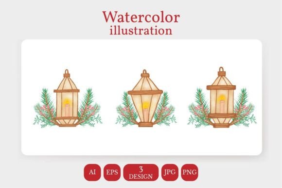 Watercolor Christmas Lantern: Festive Illustrations