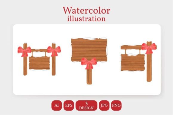 Watercolor Christmas Signboard: Festive Illustrations