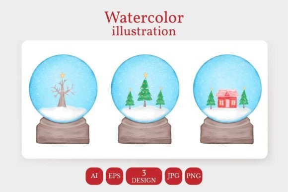 Watercolor Christmas Snow Globe Illustrations Review