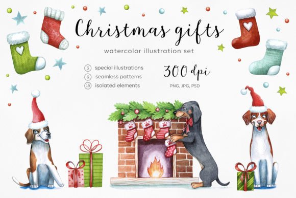 Watercolor Dogs Christmas Illustrations Review